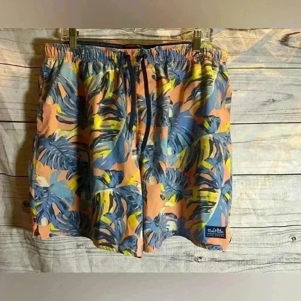 Salt life Hawaiian print swim trunks